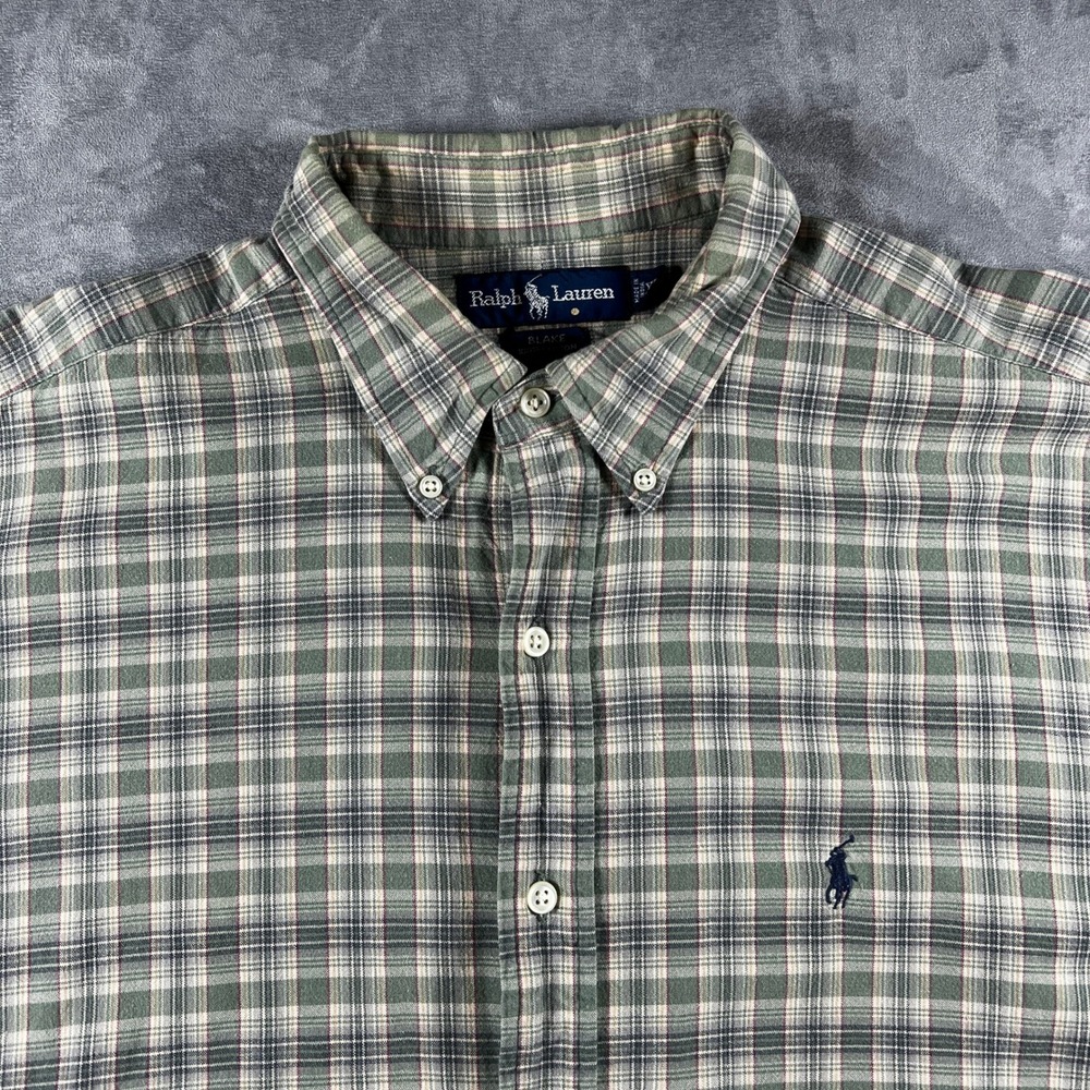 VTG Polo Ralph Lauren Blake Shirt Mens XL Green Plaid Button Down Long Sleeve - Picture 3 of 13